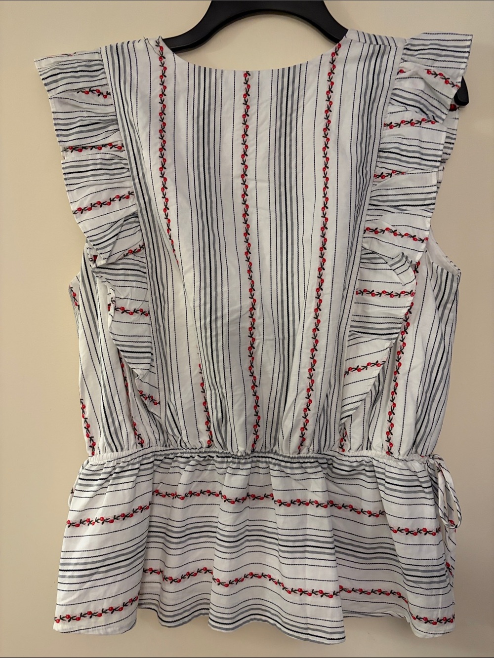 Draper James Women’s White Striped Peplum Top with Red Floral Embroidery, size M - Picture 6 of 6